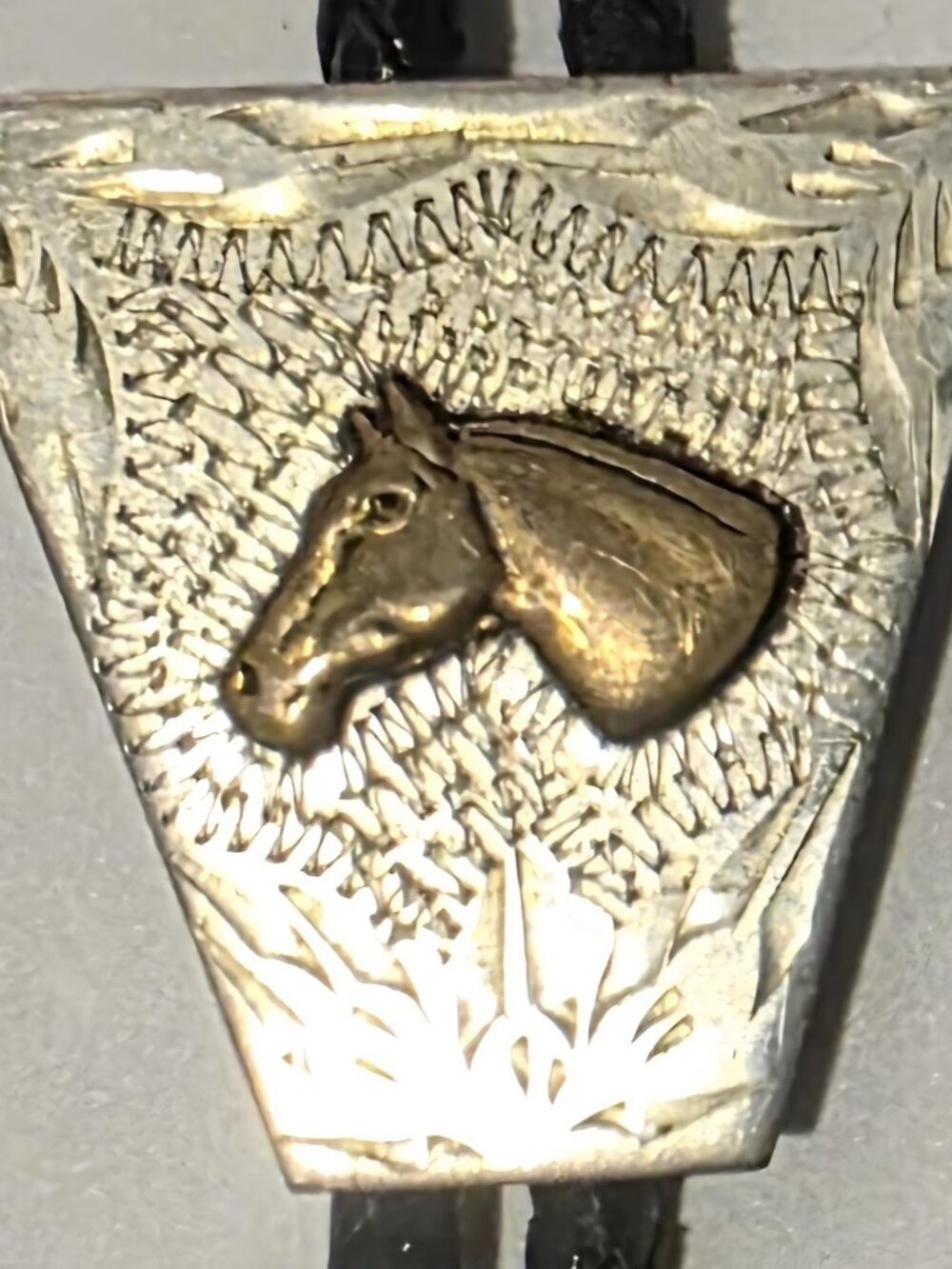 Vintage Metal Bolo Tie, Nice Brass and Nickel Silver, Horse, Ricardo,